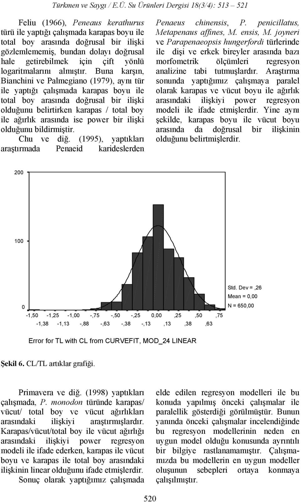 Buna karşın, Bianchini ve Palmegiano (1979), aynı tür ile yaptığı çalışmada karapas boyu ile total boy arasında doğrusal bir ilişki olduğunu belirtirken karapas / total boy ile ağırlık arasında ise