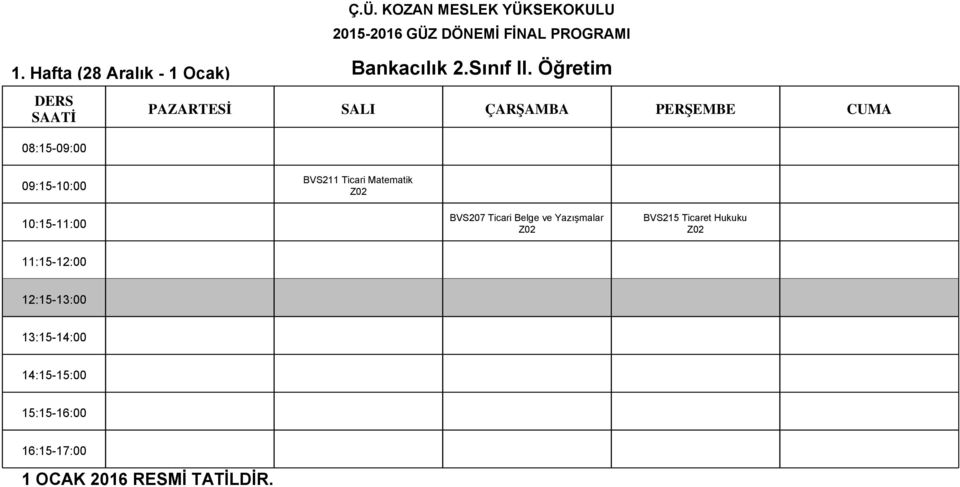 Öğretim BVS211 Ticari Matematik