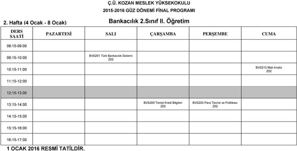 Öğretim BVS201 Türk Bankacılık Sistemi