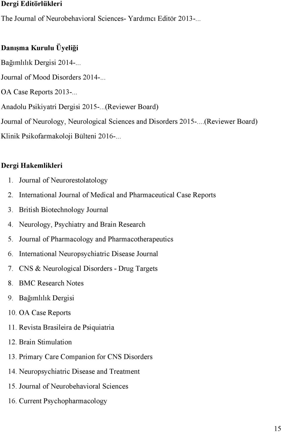 Journal of Neurorestolatology 2. International Journal of Medical and Pharmaceutical Case Reports 3. British Biotechnology Journal 4. Neurology, Psychiatry and Brain Research 5.