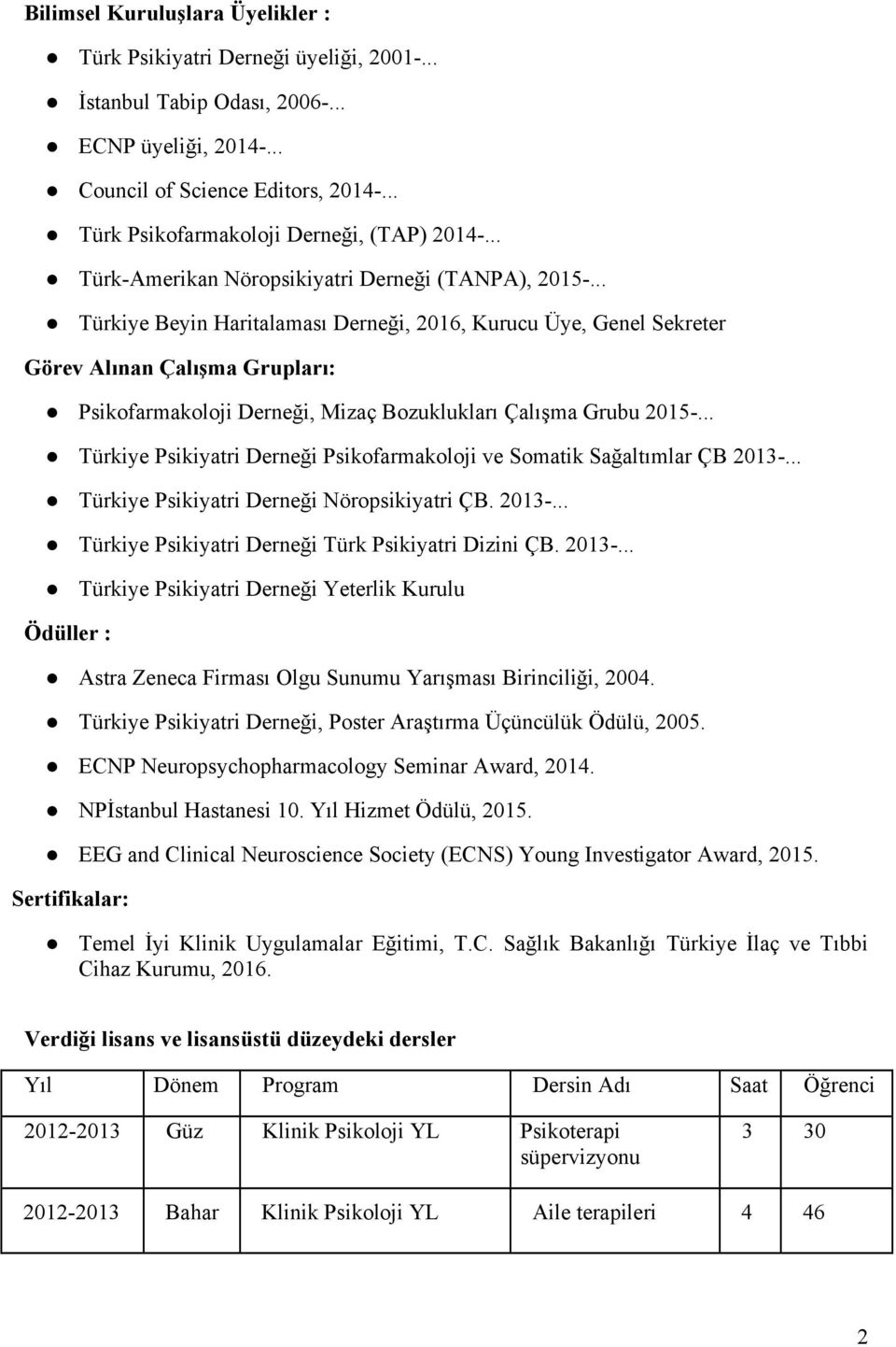 .. Türkiye Beyin Haritalaması Derneği, 2016, Kurucu Üye, Genel Sekreter Görev Alınan Çalışma Grupları: Psikofarmakoloji Derneği, Mizaç Bozuklukları Çalışma Grubu 2015-.