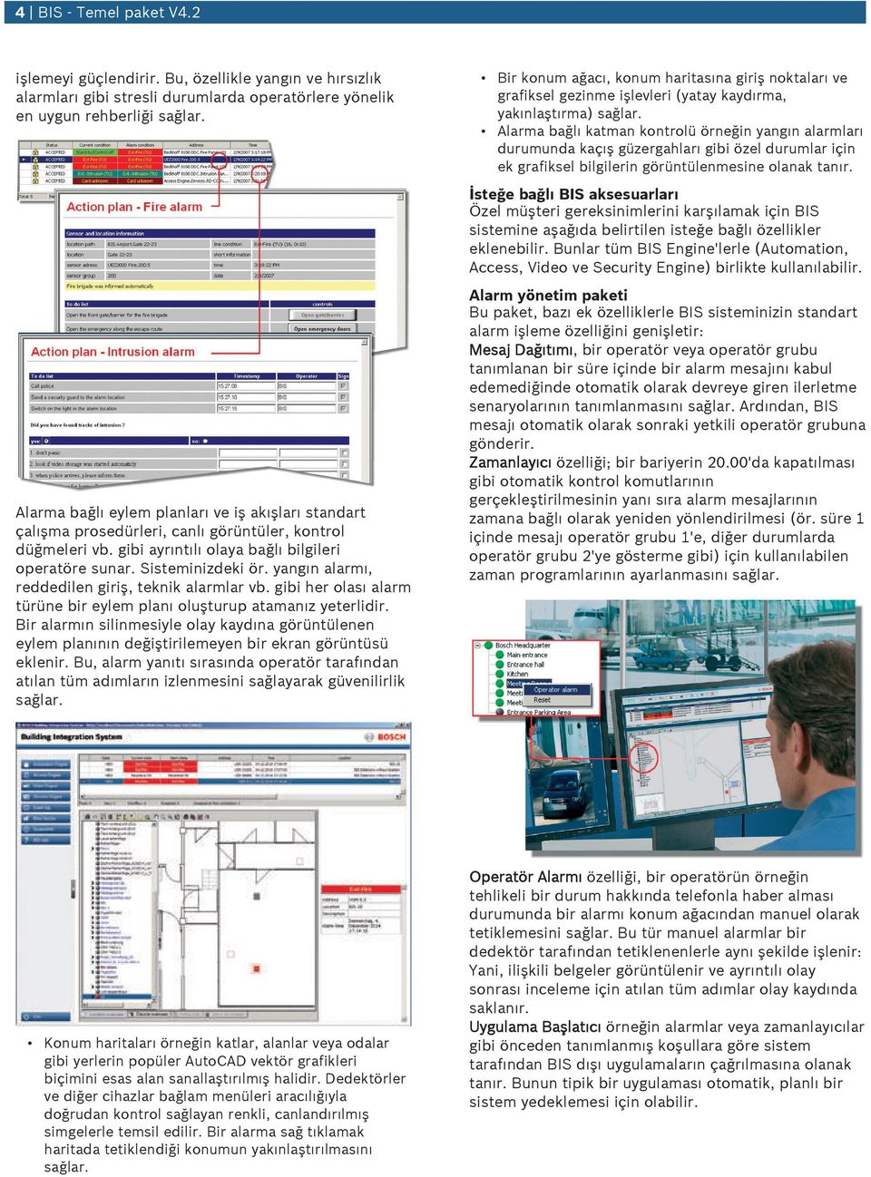 yangın alarmı, reddedilen giriş, teknik alarmlar vb. gibi her olası alarm türüne bir eylem planı olştrp atamanız yeterlidir.