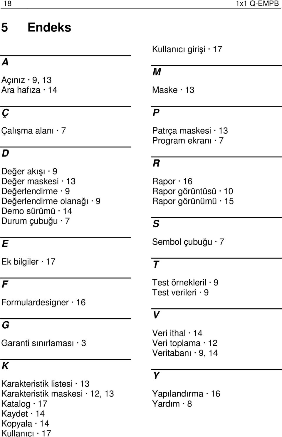 13 Katalog 17 Kaydet 14 Kopyala 14 Kullanıcı 17 Kullanıcı girişi 17 M Maske 13 P Patrça maskesi 13 Program ekranı 7 R Rapor 16 Rapor görüntüsü 10