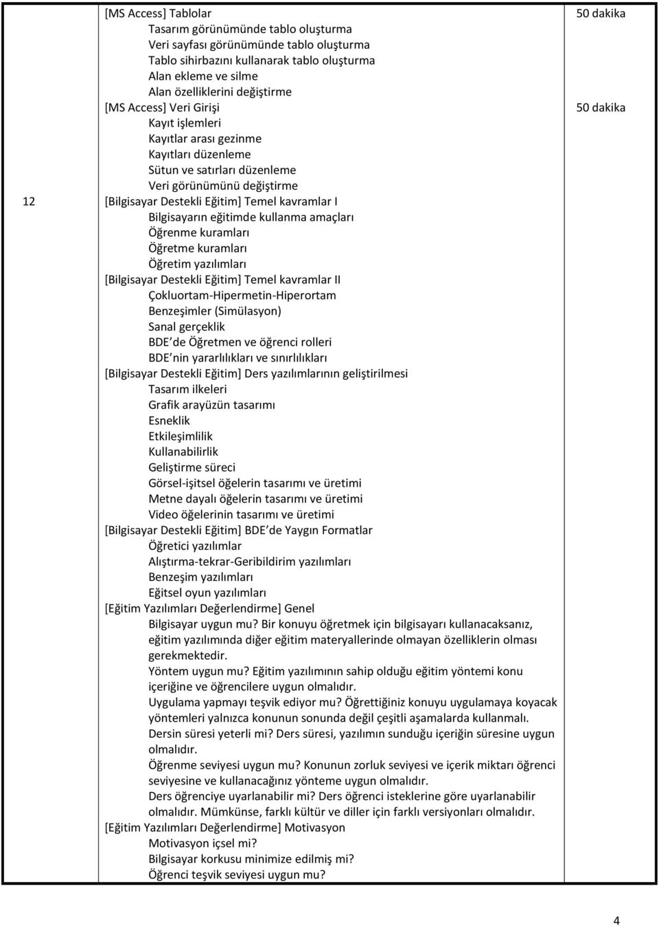 eğitimde kullanma amaçları Öğrenme kuramları Öğretme kuramları Öğretim yazılımları [Bilgisayar Destekli Eğitim] Temel kavramlar II Çokluortam-Hipermetin-Hiperortam Benzeşimler (Simülasyon) Sanal