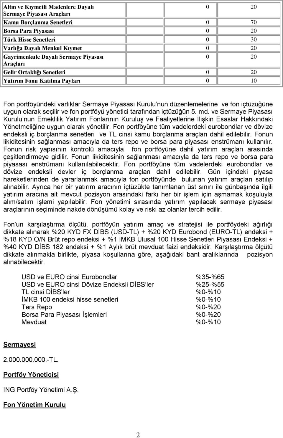 olarak seçilir ve fon portföyü yönetici tarafından içtüzüğün 5. md.