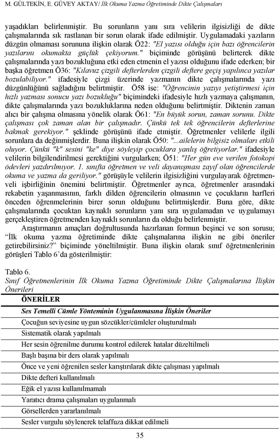 Uygulamadaki yazıların düzgün olmaması sorununa ilişkin olarak Ö22: "El yazısı olduğu için bazı öğrencilerin yazılarını okumakta güçlük çekiyorum.