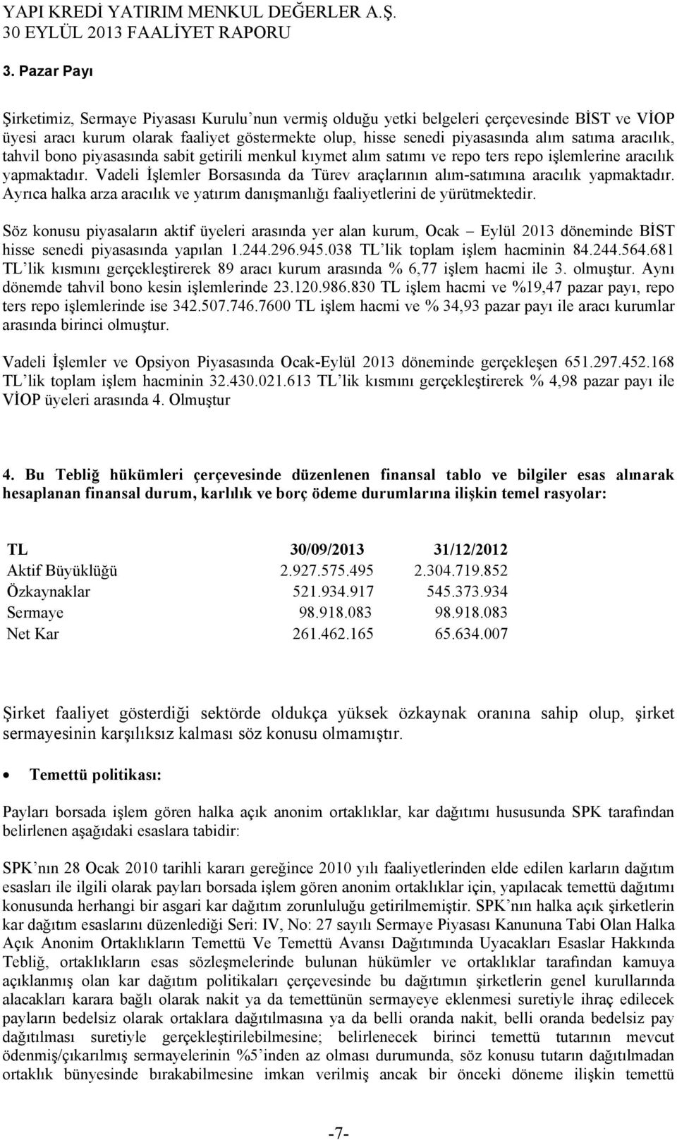 Vadeli İşlemler Borsasında da Türev araçlarının alım-satımına aracılık yapmaktadır. Ayrıca halka arza aracılık ve yatırım danışmanlığı faaliyetlerini de yürütmektedir.