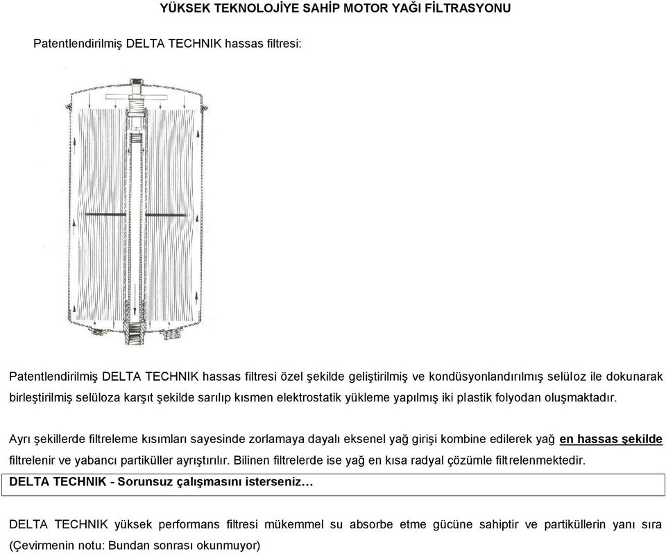 Ayrı şekillerde filtreleme kısımları sayesinde zorlamaya dayalı eksenel yağ girişi kombine edilerek yağ en hassas şekilde filtrelenir ve yabancı partiküller ayrıştırılır.