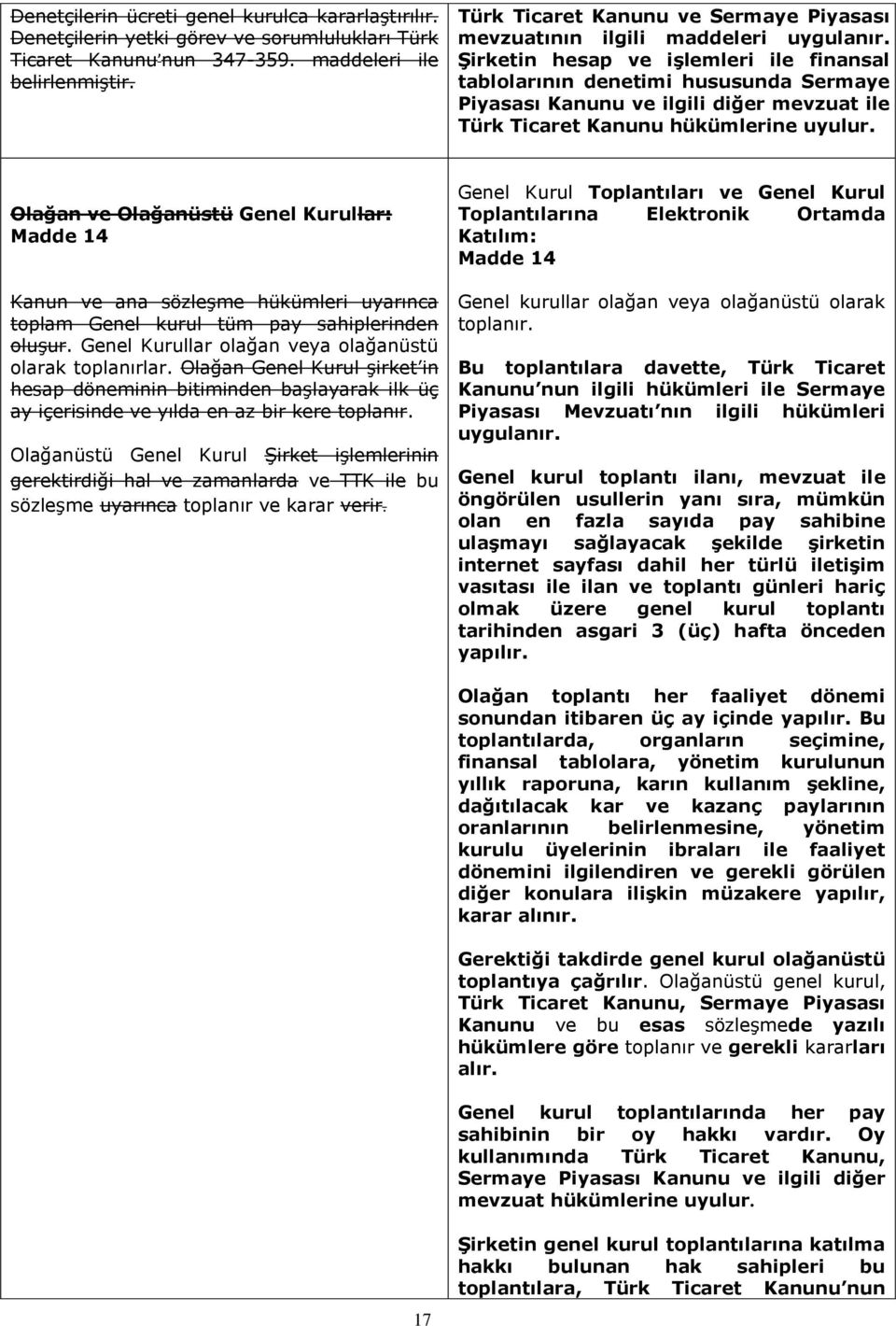 Şirketin hesap ve işlemleri ile finansal tablolarının denetimi hususunda Sermaye Piyasası Kanunu ve ilgili diğer mevzuat ile Türk Ticaret Kanunu hükümlerine uyulur.