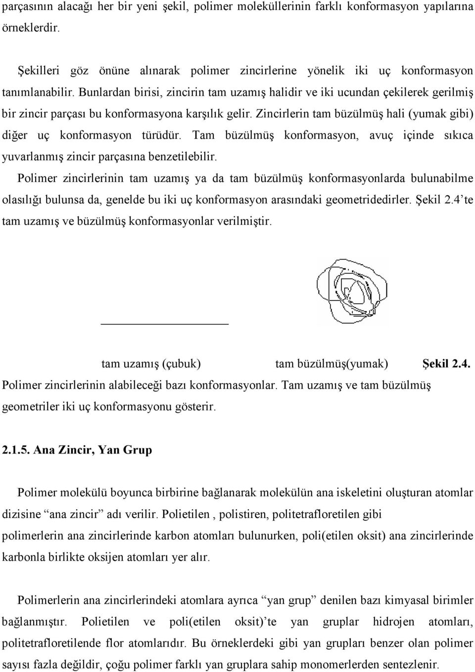 Zincirlerin tam büzülmüş hali (yumak gibi) diğer uç konformasyon türüdür. Tam büzülmüş konformasyon, avuç içinde sıkıca yuvarlanmış zincir parçasına benzetilebilir.