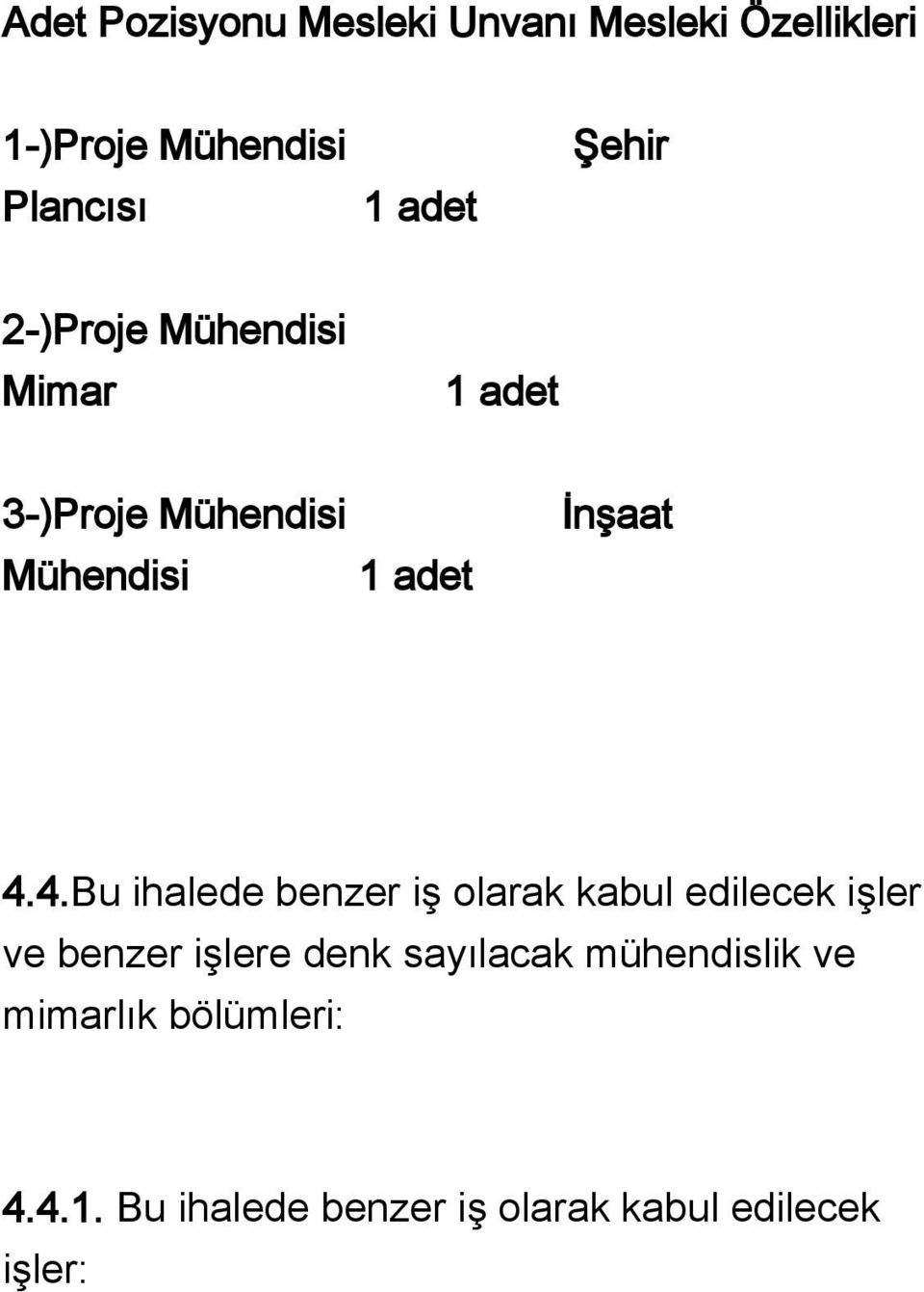 4.Bu ihalede benzer iş olarak kabul edilecek işler ve benzer işlere denk sayılacak