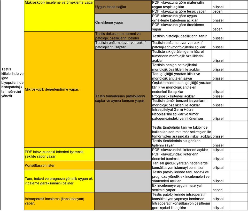 Testisin histolojik özelliklerini tanır Testisin enflamatuvar ve reaktif patolojilerini/morfolojilerini Testiste sık görülen germ hücreli tümörlerin morfolojik özelliklerini Testisin benign