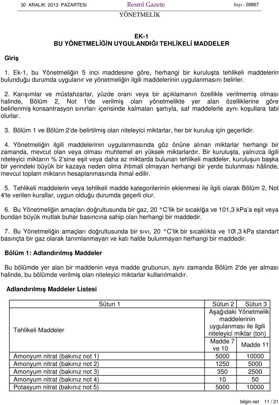 Karışımlar ve müstahzarlar, yüzde oranı veya bir açıklamanın özellikle verilmemiş olması halinde, Bölüm 2, Not 1'de verilmiş olan yönetmelikte yer alan özelliklerine göre belirlenmiş konsantrasyon