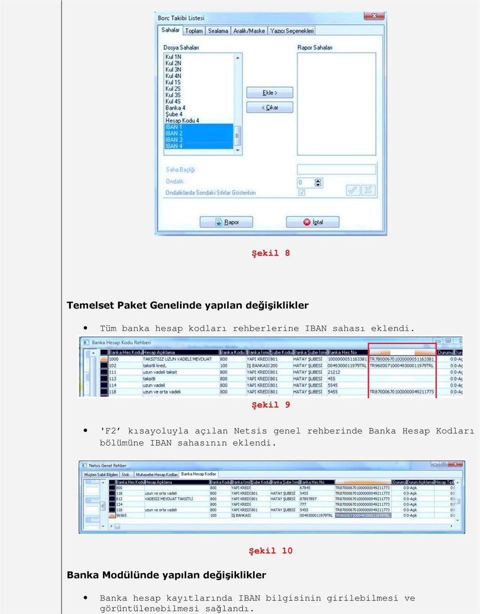 Şekil 9 'F2 kısayoluyla açılan Netsis genel rehberinde Banka Hesap Kodları bölümüne IBAN