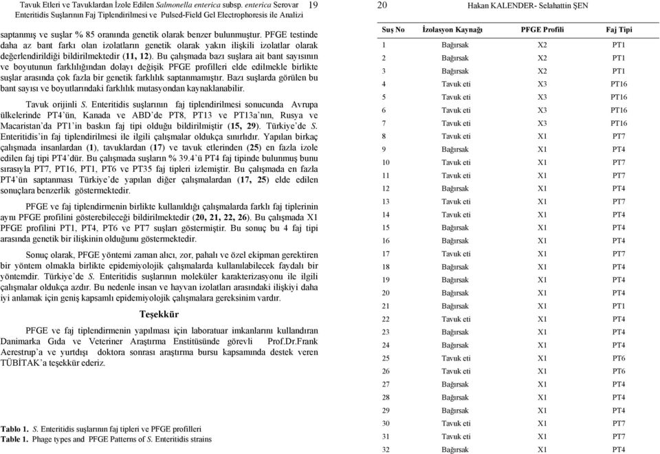 Bu çalışmada bazı suşlara ait bant sayısının ve boyutunun farklılığından dolayı değişik PFGE profilleri elde edilmekle birlikte suşlar arasında çok fazla bir genetik farklılık saptanmamıştır.