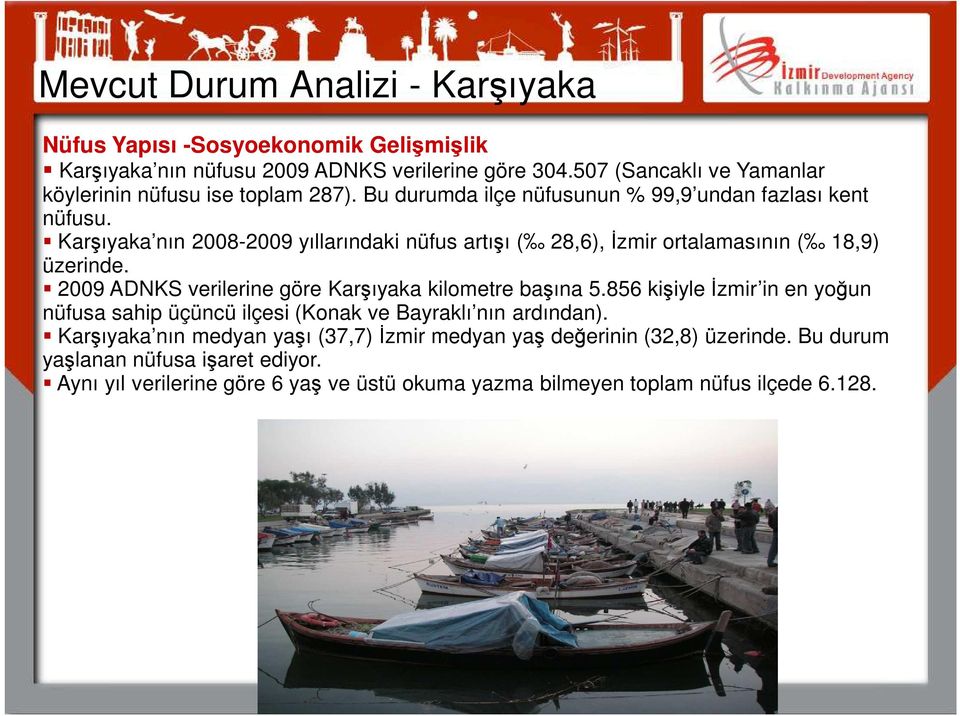 Karşıyaka nın 2008-2009 yıllarındaki nüfus artışı ( 28,6), İzmir ortalamasının ( 18,9) üzerinde. 2009 ADNKS verilerine göre Karşıyaka kilometre başına 5.