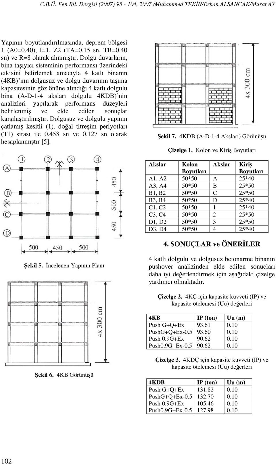 bina (A-D-1-4 akslar dolgulu 4KDB) nin analizleri yap larak performans düzeyleri belirlenmi ve elde edilen sonuçlar kar la t r lm t r. Dolgusuz ve dolgulu yap n n çatlam kesitli (1).