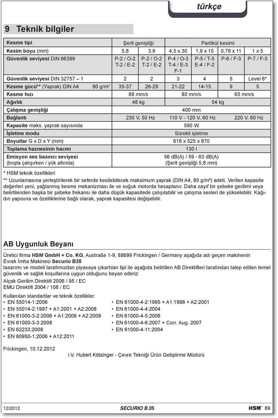 mm/s Ağırlık 48 kg 54 kg Çalı şma genişliği 400 mm Bağlantı 230 V, 50 Hz 110 V - 120 V, 60 Hz 220 V, 60 Hz Kapasite maks.