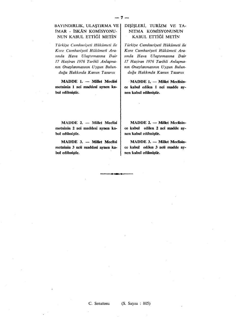 MADDE 2. Millet Meclisi metninin 2 nci maddesi aynen kabul edilmiştir. MADDE 3.. Millet MecKsi metninin 3 neti maddesi aynen kabul edilmiştir.