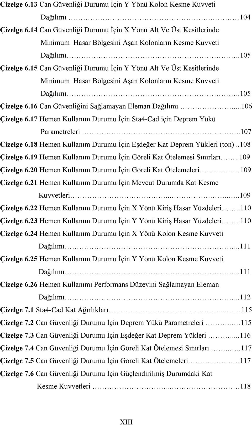 15 Can Güvenliği Durumu İçin Y Yönü Alt Ve Üst Kesitlerinde Minimum Hasar Bölgesini Aşan Kolonların Kesme Kuvveti Dağılımı..105 Çizelge 6.16 Can Güvenliğini Sağlamayan Eleman Dağılımı...106 Çizelge 6.