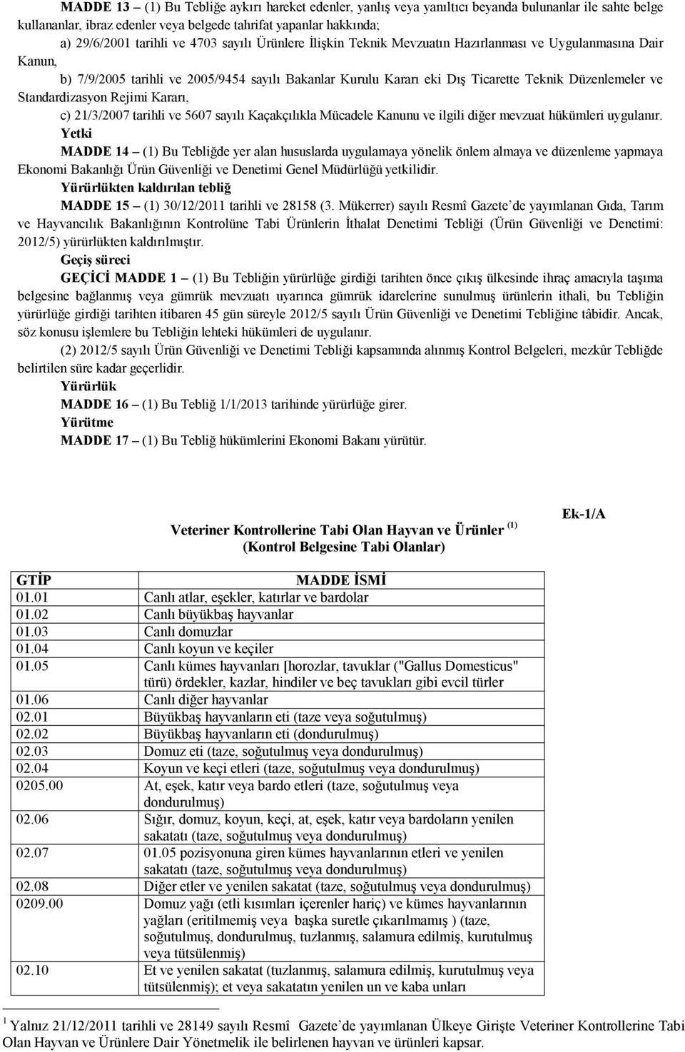 Standardizasyon Rejimi Kararı, c) 21/3/2007 tarihli ve 5607 sayılı Kaçakçılıkla Mücadele Kanunu ve ilgili diğer mevzuat hükümleri uygulanır.