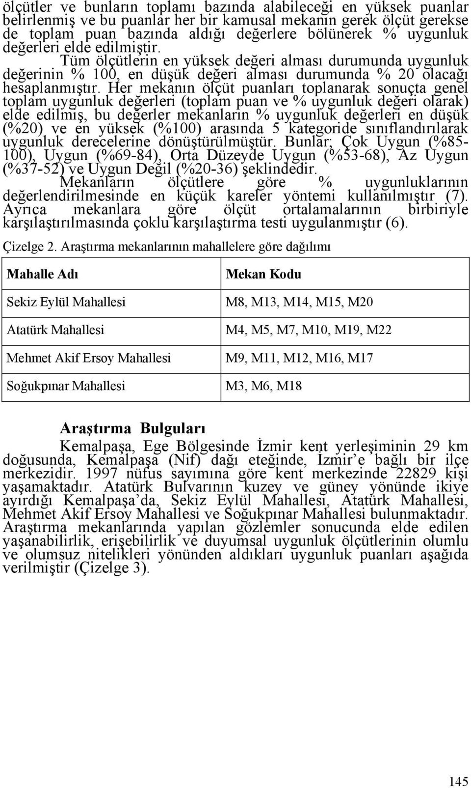 Her meknın ölçüt punlrı toplnrk sonuçt genel toplm uygunluk değerleri (toplm pun ve % uygunluk değeri olrk) elde edilmiş, u değerler meknlrın % uygunluk değerleri en düşük (%20) ve en yüksek (%100)