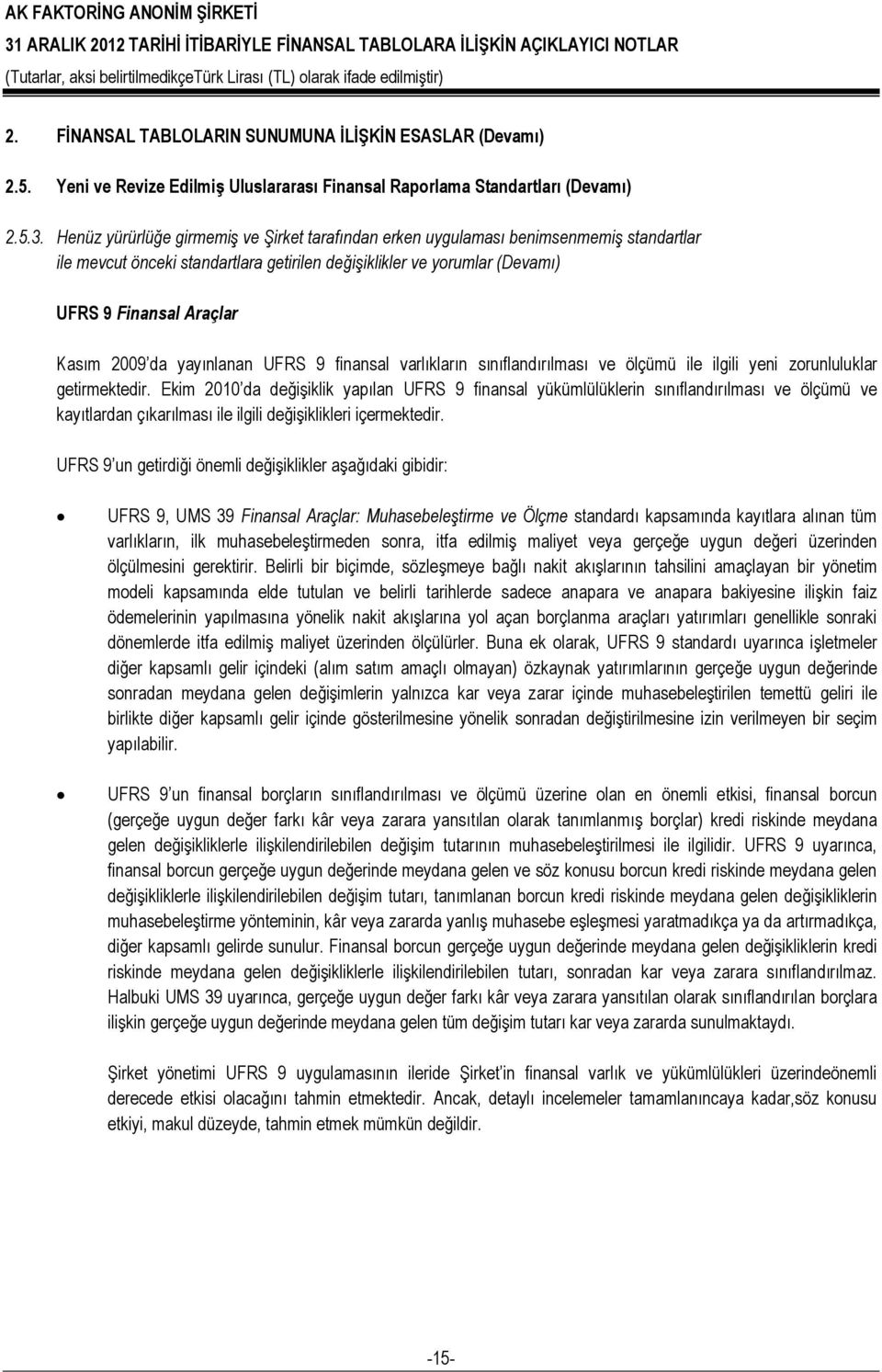 da yayınlanan UFRS 9 finansal varlıkların sınıflandırılması ve ölçümü ile ilgili yeni zorunluluklar getirmektedir.