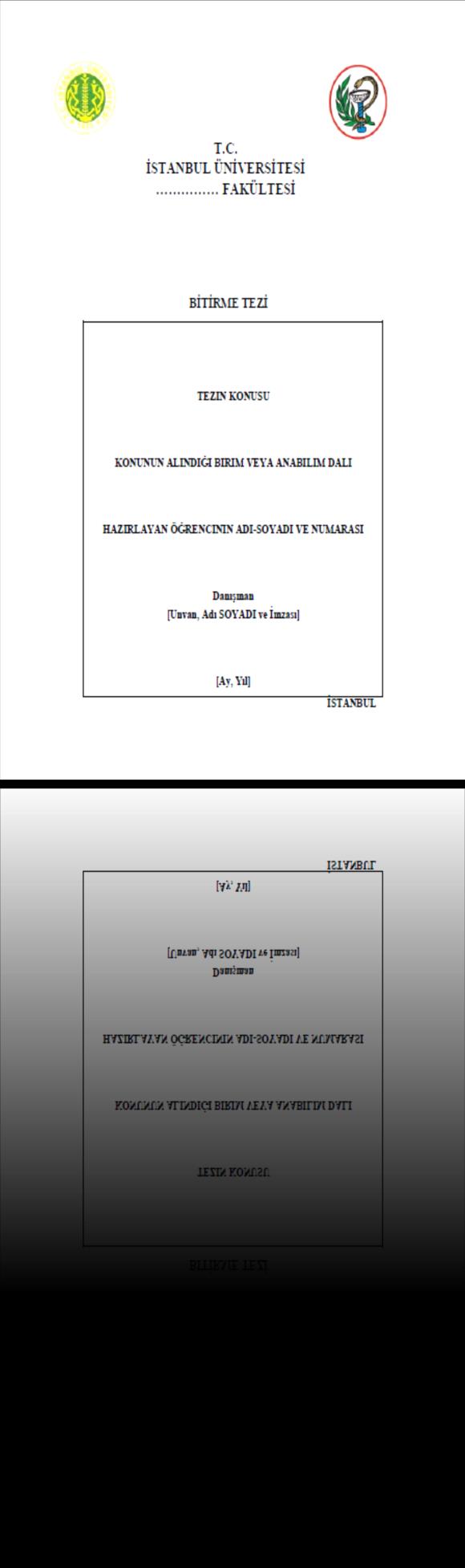 12 BİTİRME TEZİNİN KISIMLARININ İÇERİĞİ VE FORMATI Kapak Ön Dış Kapak yandaki formata uygun olarak hazırlanmalıdır. Arka dış kapak ise boş bırakılmalıdır.