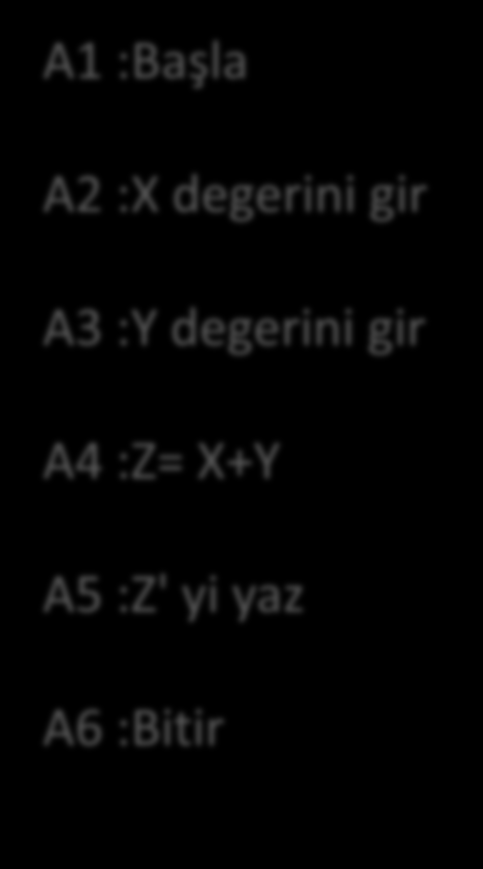 Örnek 1 Verilen iki sayının toplamını bulan bir algoritma yazalım A1