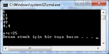 Aritmetik Operatörler using System; namespace ConsoleApplication1 { class Program { static void Main(string[] args) { int a = 5; int b = 10; int c = 20;