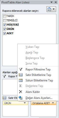 Oranlar Pivot tablo sadece özet hesapları yapmaz, aynı zamanda oran analizleri de yapar. Aynı tabloyu oran analizi için kullanacağız.