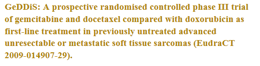 2010-2014 > 13 yaş leiomyosarkom, synovial, pleomorfik 129 hst DOX 75 mg/m 2 3 haftada bir 128 hst Gem 675 mg/m 2 1, 8.gün, DOCE 75 mg/m 2 8.