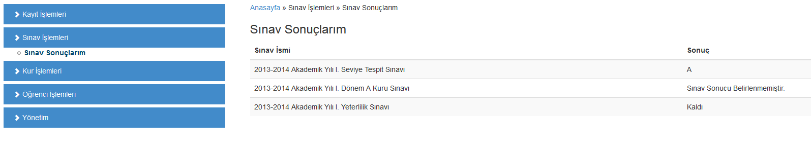 1.1 Kayıt İşlemleri 1.1.1 Akademik Takvim Görüntüle Yönetici ve Sekreter hesaplarından girilmiş Akademik Takvim verileri burada görüntülenir. 1.1.2 Ön Kayıt Formu Yönetici ekranından ön kayıt formu aktive edildiğinde buradan öğrenciler formları doldurabilir.