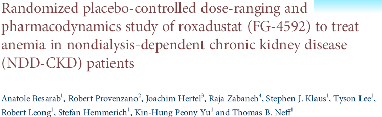 Roxadustat Faz 2 klinik çalışma 116 KBH Evre 3-4 hasta 4 haftalık tedavi ve 12 haftalık takip Haftada 2 gün ve haftada 3 gün oral olarak aldılar Doz 0.7,1.0,1.5,2.