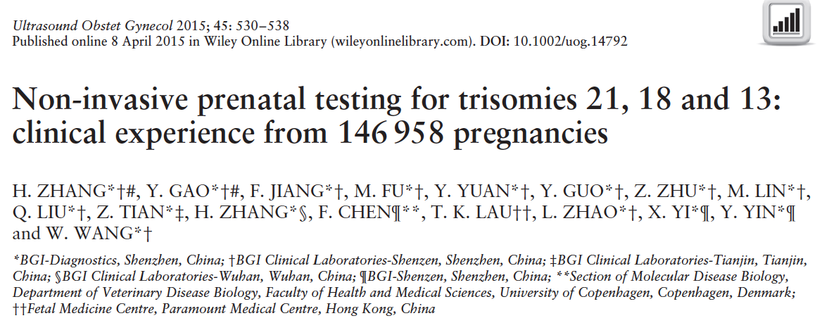 Objectives To report the clinical performance of massively parallel sequencing-based non-invasive prenatal testing (NIPT) in detecting trisomies 21, 18 and 13 in over 140 000 clinical samples and to