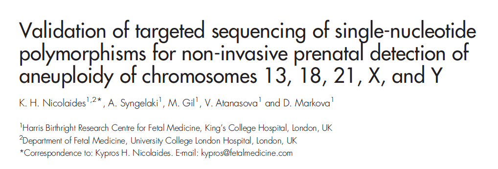 Objective To assess the performance of cell-free DNA (cfdna) testing in maternal blood for detection of fetal aneuploidy of chromosomes 13, 18, 21, X, and Y using targeted sequencing of