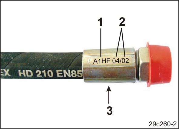 Temizlik, bakım ve onarım 12.6.1.1 Hidrolik hortum hatlarının işareti Gösterge işareti aşağıdaki bilgileri verir: Fig. 188/.