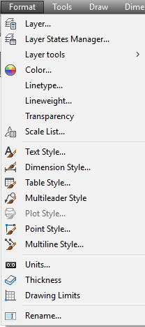 Bilgisayar Destekli Tasarım 73 FORMAT (BİÇİMLENDİRME) Format(biçimlendirme) menüsü CAD programı da biçimlendirme işlemlerinin yapıldığı menüdür.