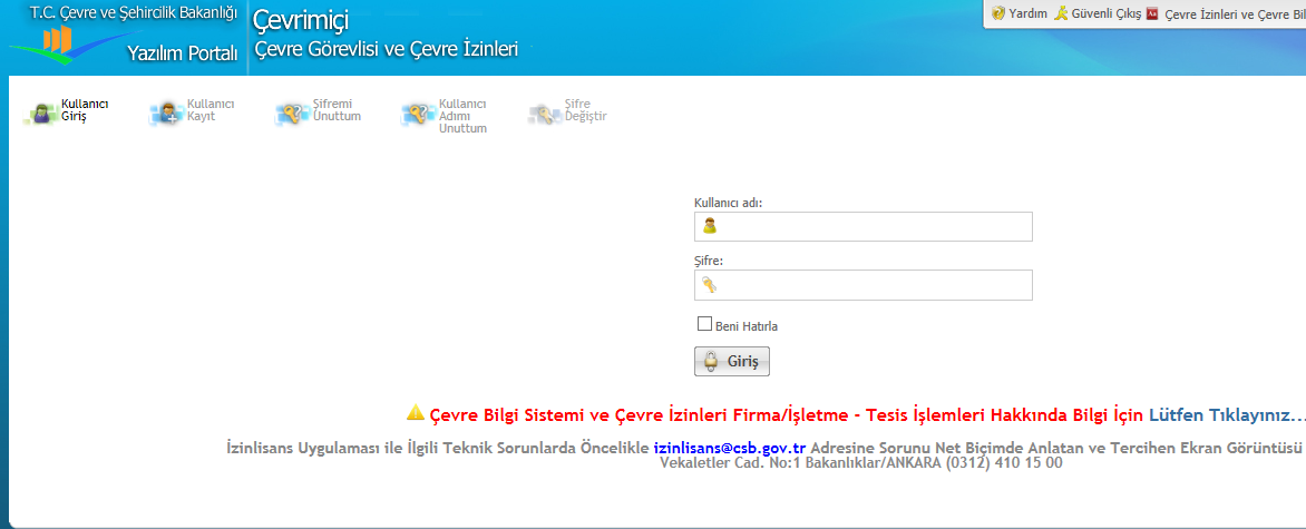 TÜM ÇEVRE İZİN/LİSANS BAŞVURULARININ YAPILACAĞI PORTAL