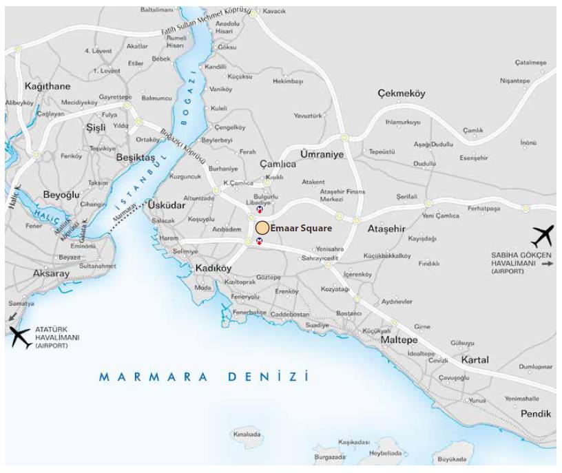 Lokasyon - Location Harita - Map Ulaşım - Transportation Yerleşim Planı Lay Out Bağdat Caddesi 4 km Kadıköy 5,5 km Boğaziçi Köprüsü 7 km Beşiktaş 10 km Taksim 11 km Üsküdar 11,5 km Fatih Sultan