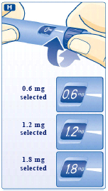 0.6 mg seçili 1.2 mg seçili 1.8 mg seçili H. Doz seçiciyi ihtiyacınız olan doz belirteç ile aynı çizgiye gelene dek çeviriniz (0.6 mg, 1.2 mg veya 1.8 mg).