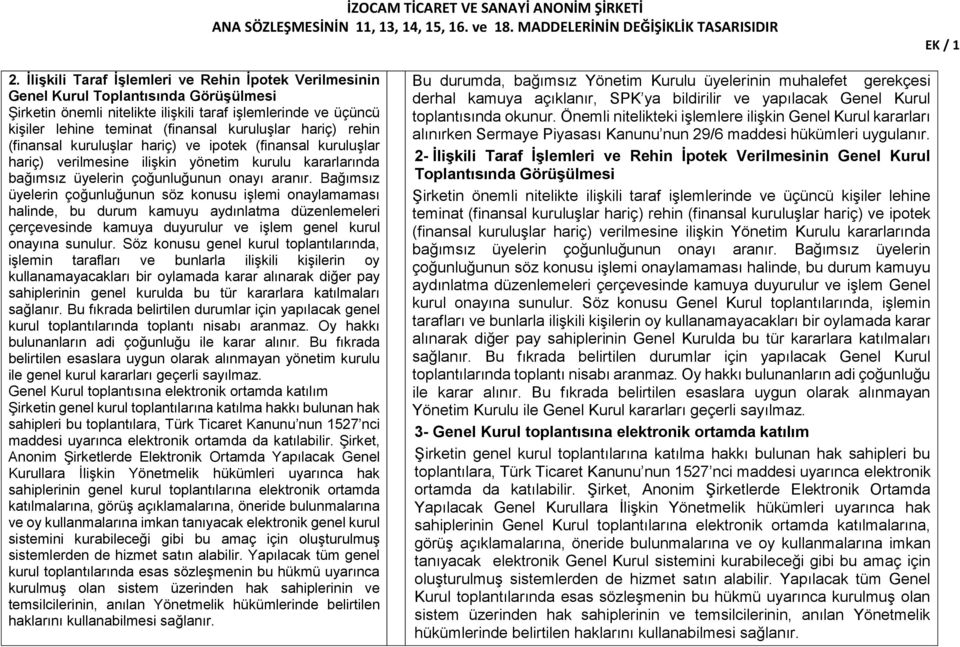 Bağımsız üyelerin çoğunluğunun söz konusu işlemi onaylamaması halinde, bu durum kamuyu aydınlatma düzenlemeleri çerçevesinde kamuya duyurulur ve işlem genel kurul onayına sunulur.