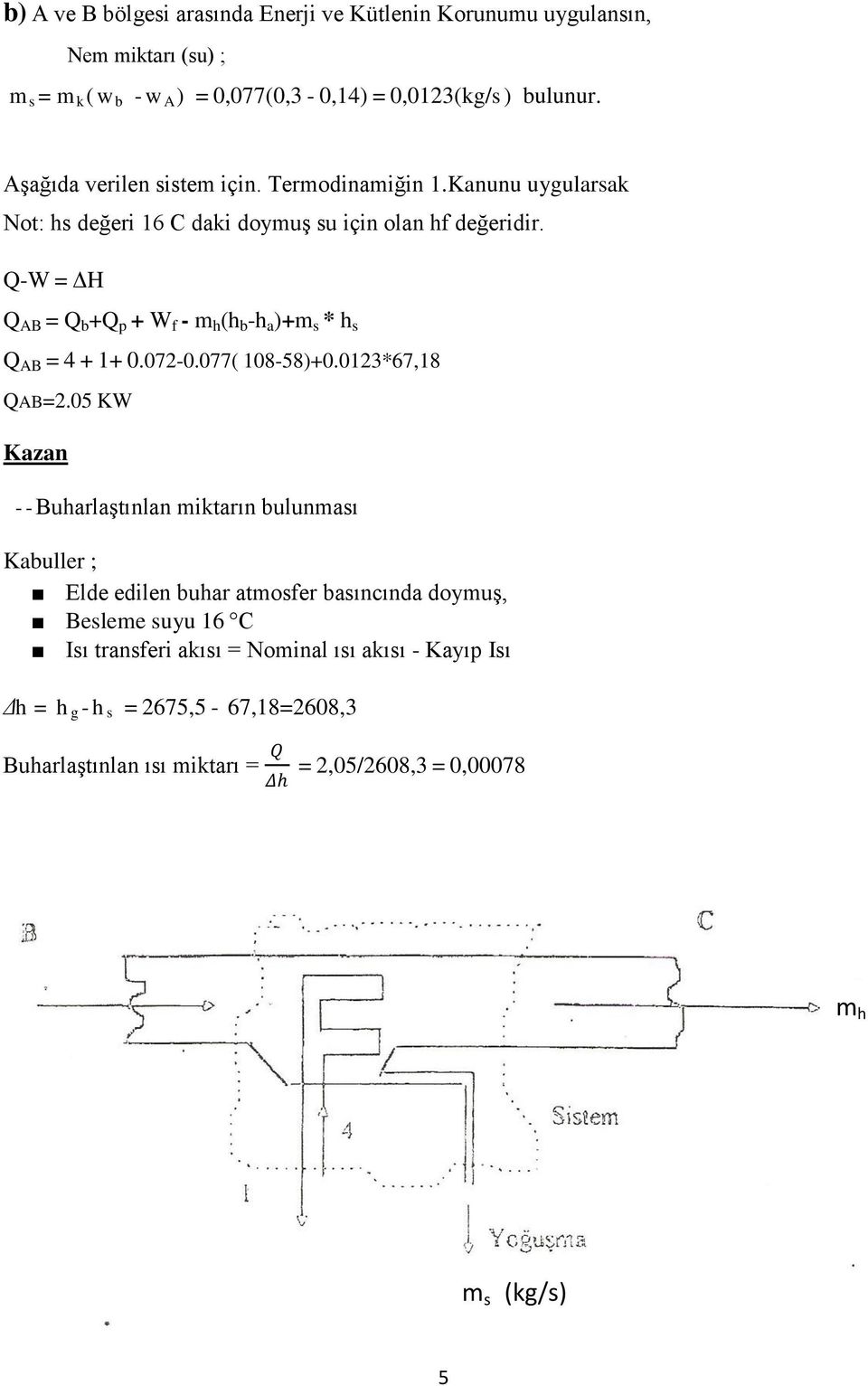 Q-W = ΔH Q AB = Q b +Q p + W f - m h (h b -h a )+m s * h s Q AB = 4 + 1+ 0.072-0.077( 108-58)+0.0123*67,18 QAB=2.