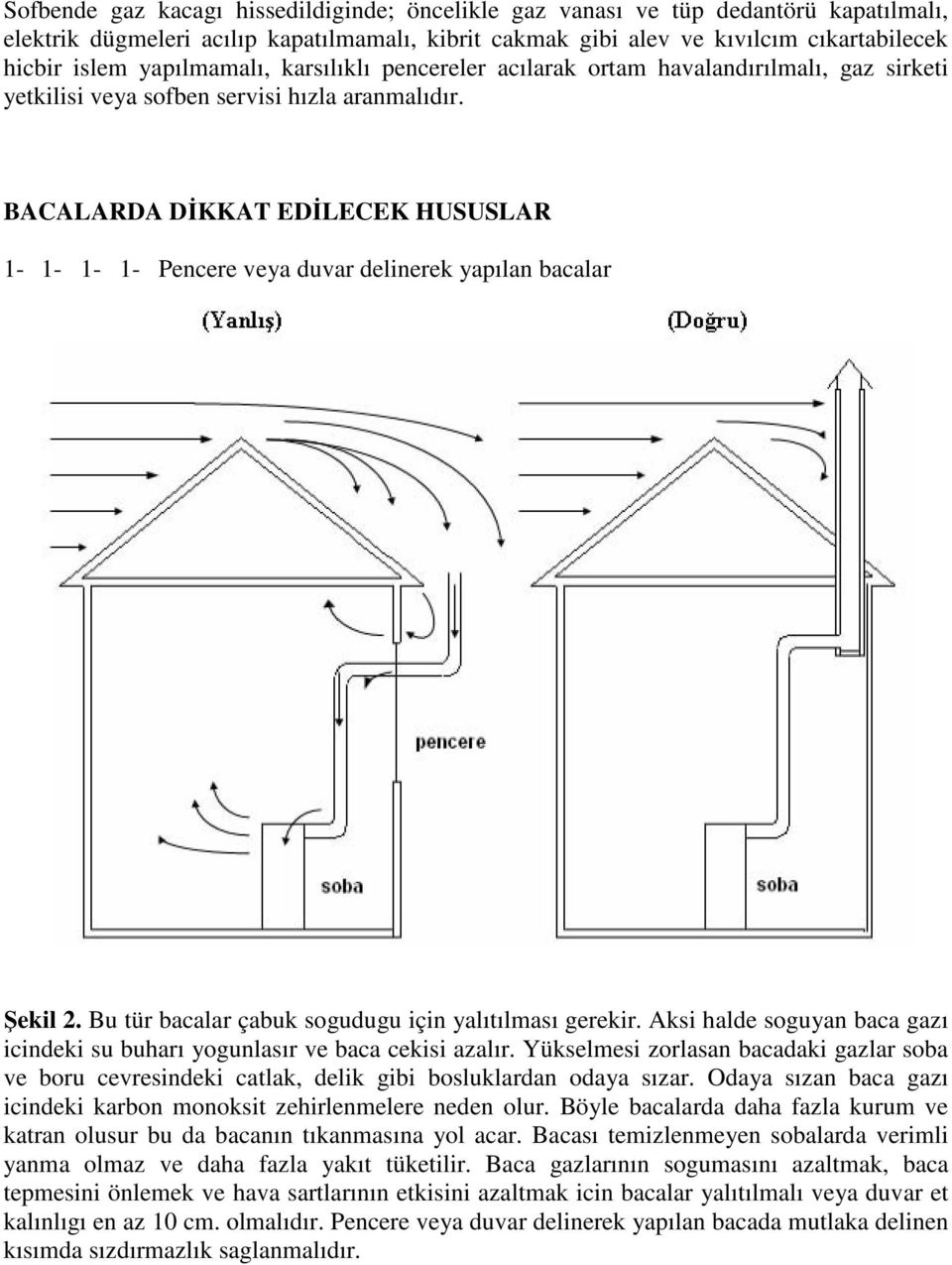 BACALARDA DĐKKAT EDĐLECEK HUSUSLAR 1-1- 1-1- Pencere veya duvar delinerek yapılan bacalar Şekil 2. Bu tür bacalar çabuk sogudugu için yalıtılması gerekir.