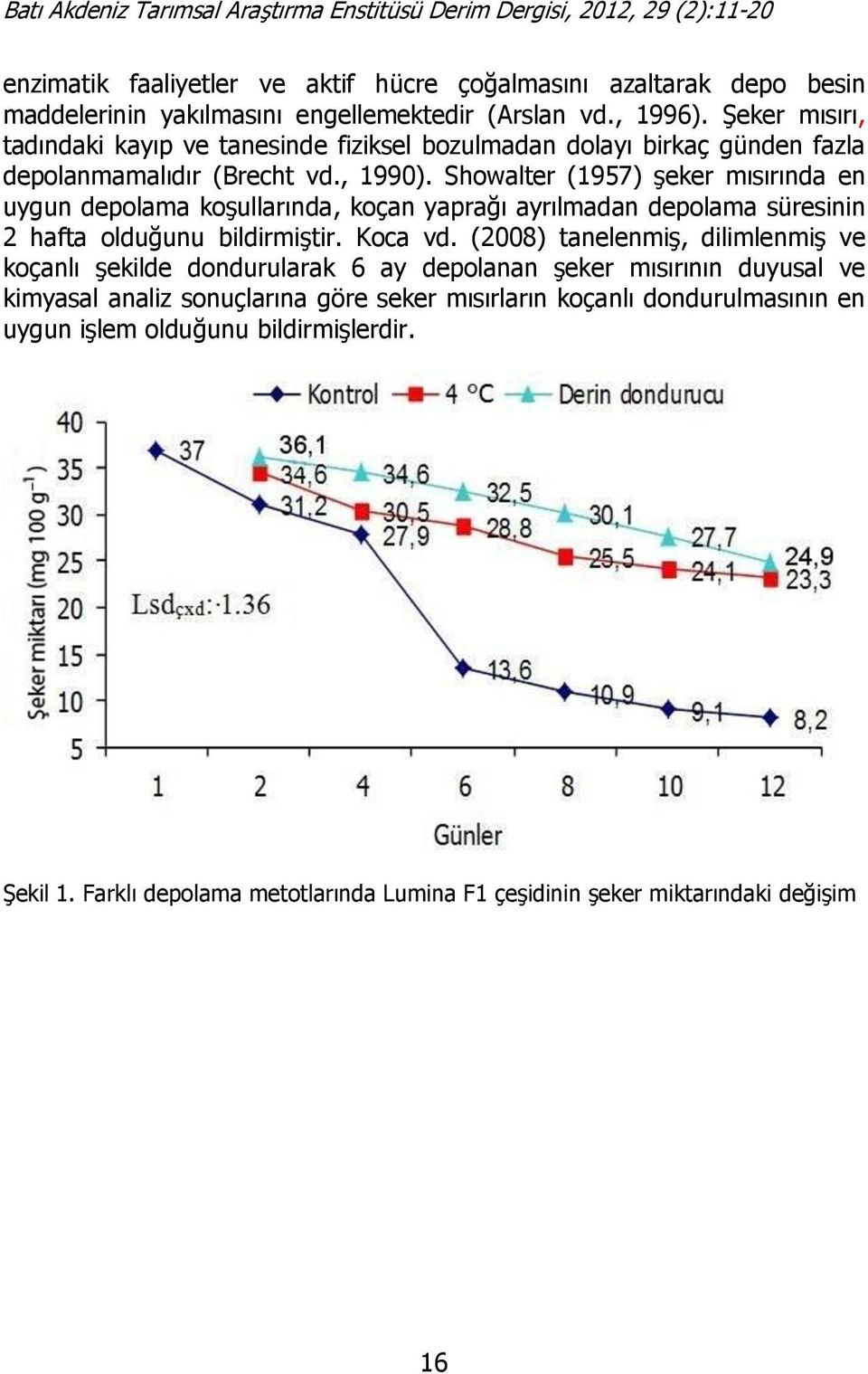 Showalter (1957) şeker mısırında en uygun depolama koşullarında, koçan yaprağı ayrılmadan depolama süresinin 2 hafta olduğunu bildirmiştir. Koca vd.