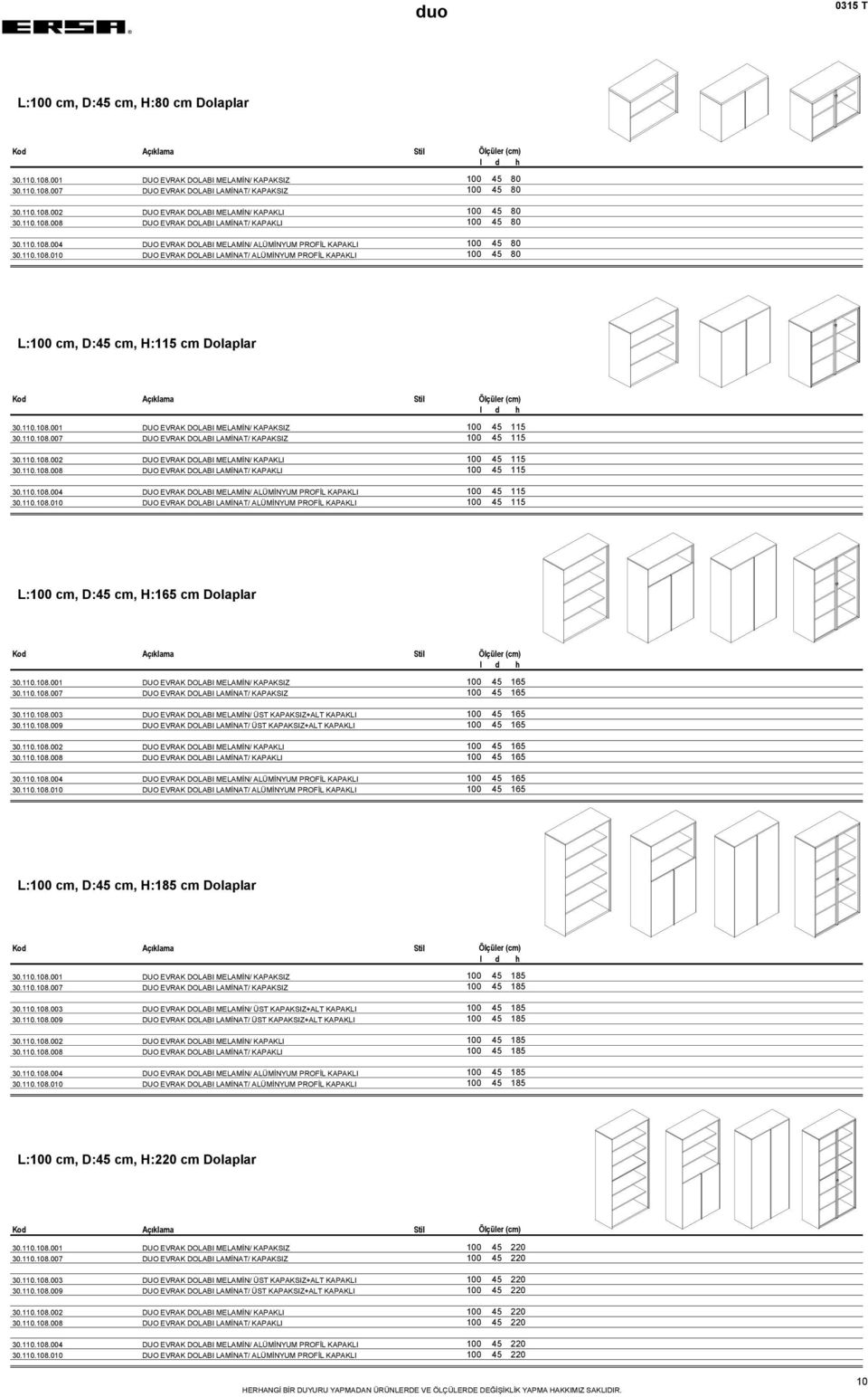 110.108.001 DUO EVRAK DOLABI MELAMİN/ KAPAKSIZ 100 45 115 30.110.108.007 DUO EVRAK DOLABI LAMİNAT/ KAPAKSIZ 100 45 115 30.110.108.002 DUO EVRAK DOLABI MELAMİN/ KAPAKLI 100 45 115 30.110.108.008 DUO EVRAK DOLABI LAMİNAT/ KAPAKLI 100 45 115 30.