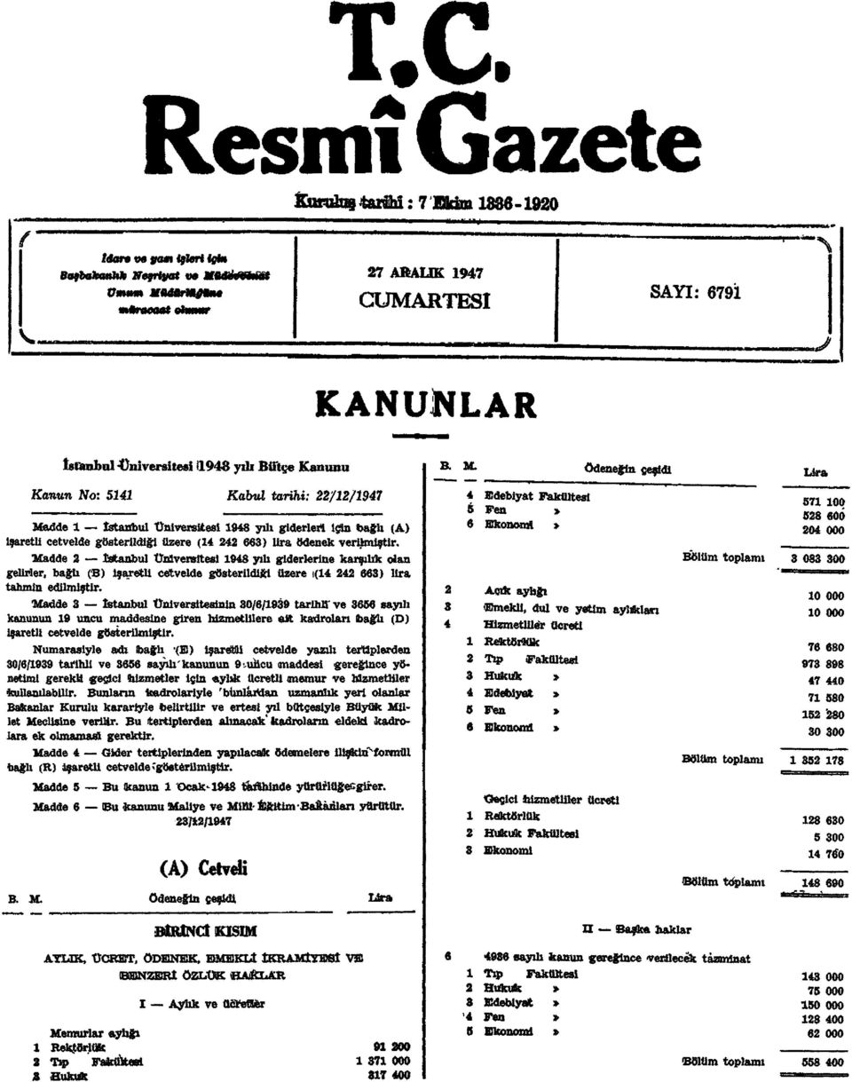 Madde istanbul Üniversitesi 98 yılı giderlerine karşılık olan gelirler, bağlı (B) İşaretli cetvelde gösterildiği üzere ı( ) lira tahmin edilmiştir.