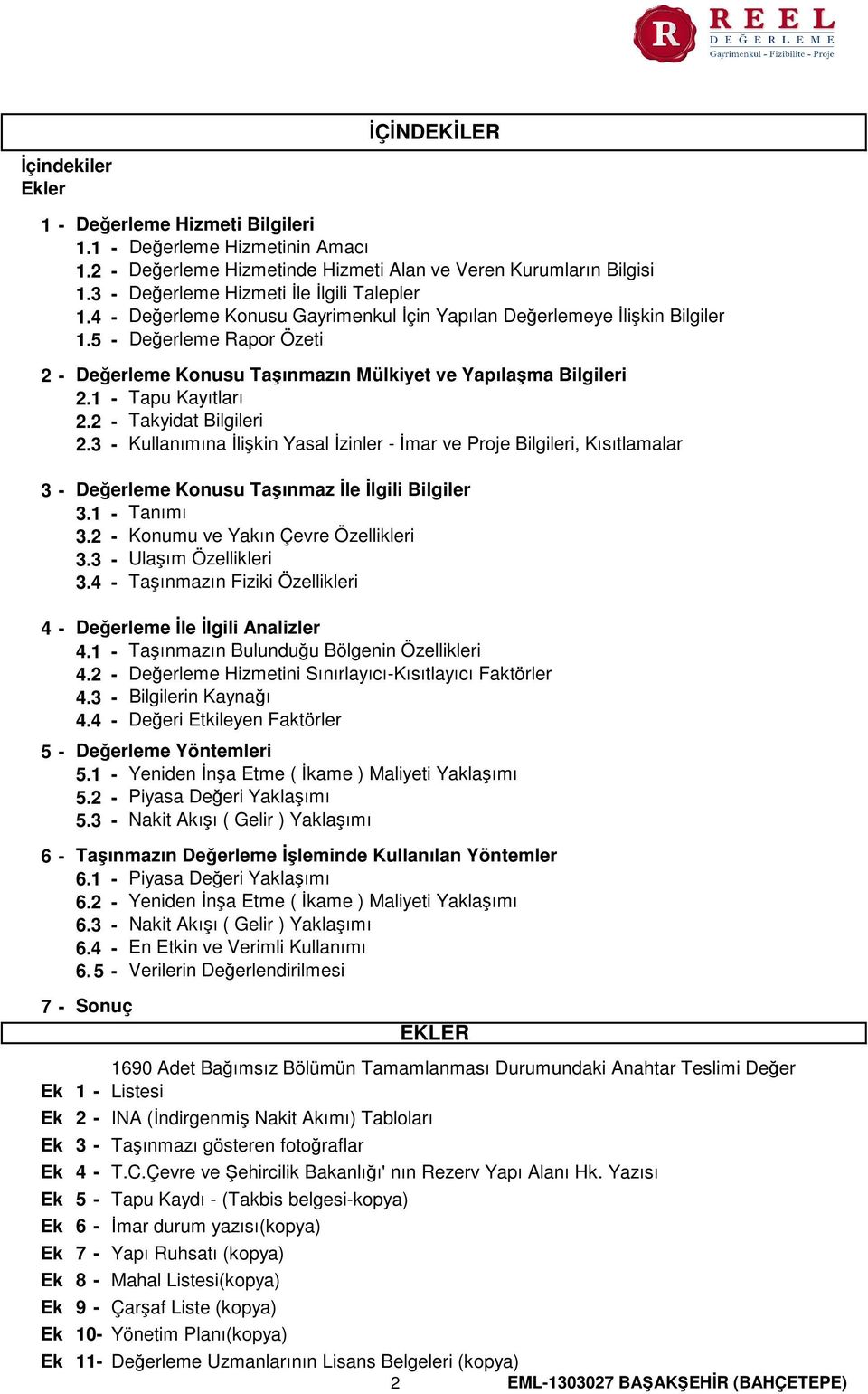 1 - Tapu Kayıtları 2.2 - Takyidat Bilgileri 2.3 - Kullanımına İlişkin Yasal İzinler - İmar ve Proje Bilgileri, Kısıtlamalar 3 - Değerleme Konusu Taşınmaz İle İlgili Bilgiler 3.1 - Tanımı 3.