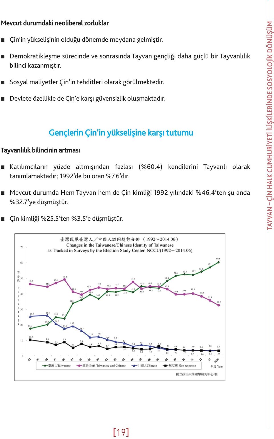 Devlete özellikle de Çi e karşı güvesizlik oluşmaktadır. Tayvalılık bilicii artması Geçleri Çi i yükselişie karşı tutumu Katılımcıları yüzde altmışıda fazlası (%60.