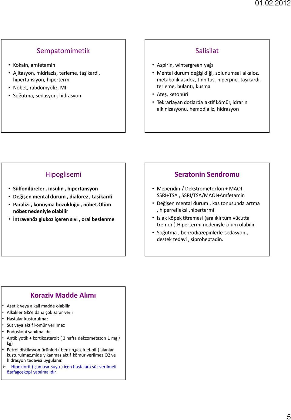 hidrasyon Hipoglisemi Sülfonilüreler, insülin, hipertansyon Değişen mental durum, diaforez, taşikardi Paralizi, konuşma bozukluğu, nöbet.